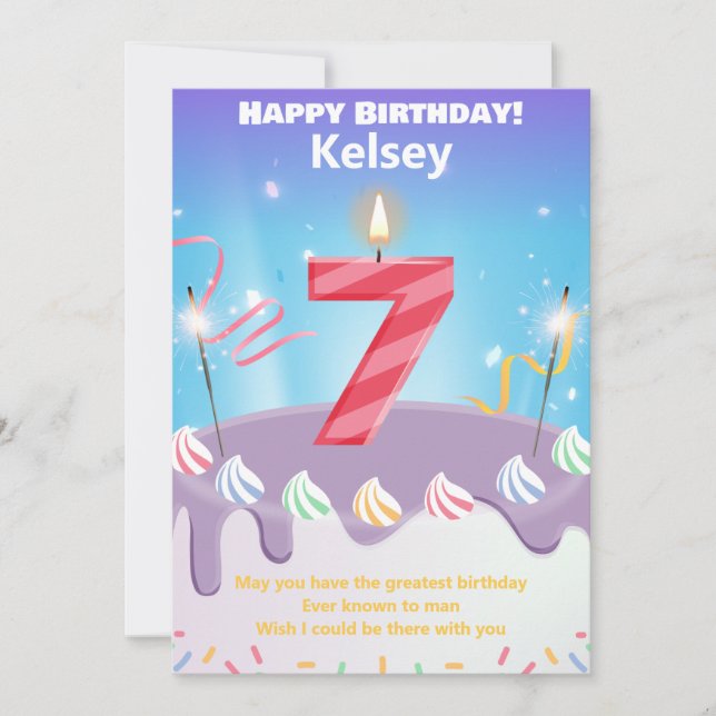 Carte Happy Birthday à sept ans personnalisée (Devant)