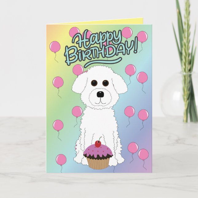 Carte Happy Birthday Bichon Frise  (Devant)