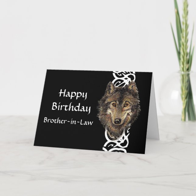 Carte Happy Birthday Brother-in-Law Wild Grey Wolf Head (Devant)