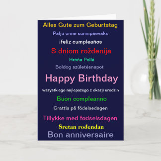 Carte Happy birthday card en different languages