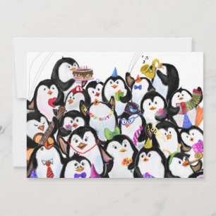 Carte Happy Birthday Card with Happy Penguins Party 