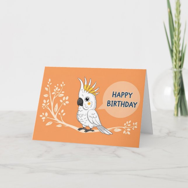 Carte Happy Birthday Cartoon Cockatoo Parrot (Devant)