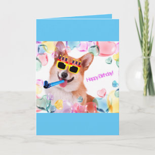 Carte Happy Birthday Corgi with Glasses