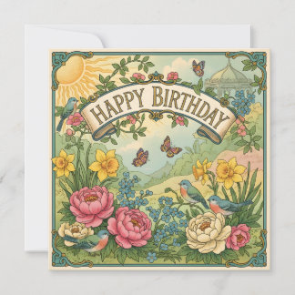 Carte Happy Birthday Flowers, Birds and Butterflies 