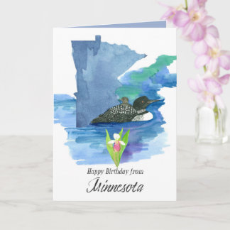 Carte Happy Birthday Minnesota Loon Bird Lady Slipper