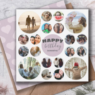 Carte Happy Birthday Modern Pink 20 Photo Collage