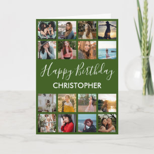 Carte Happy Birthday Photo Collage 16 Photos Green