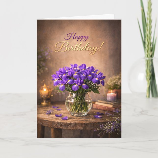 Carte Happy Birthday Purple Iris Candlelight (Devant)
