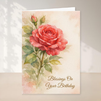 Carte Happy Birthday Red Rose Floral Christian