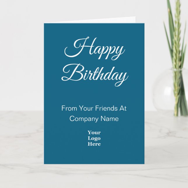 Carte Happy Birthday Script Blue and White Business Logo (Devant)