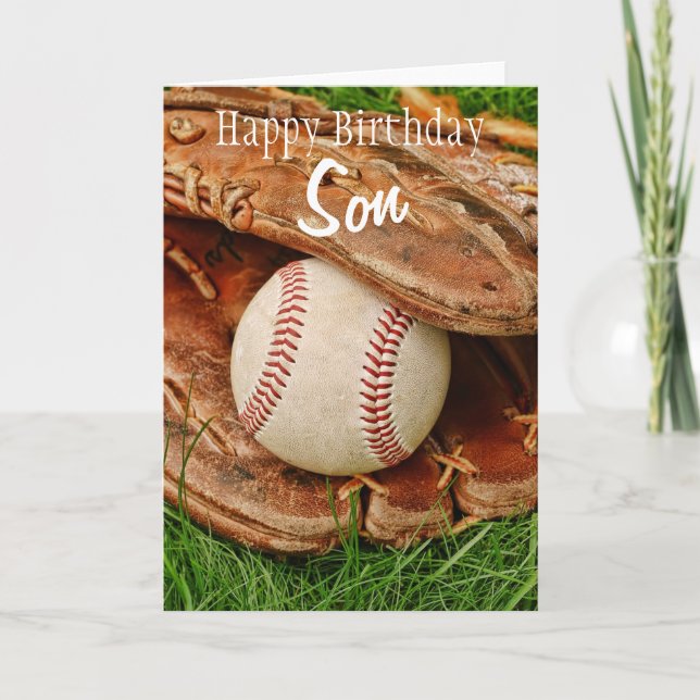 Carte Happy Birthday Son Baseball with Mitt (Devant)