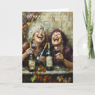 Carte Happy Birthday Wine Bottles Funny Laughing Ladies