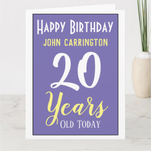 Carte Happy Birthday with Name & Age 20 Years Card