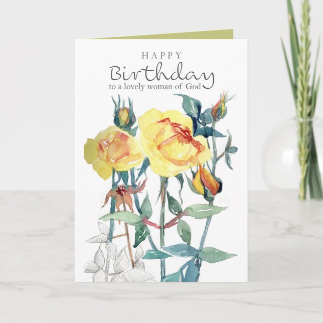 Carte Happy Birthday Yellow Roses Woman of God Blessings (Devant)