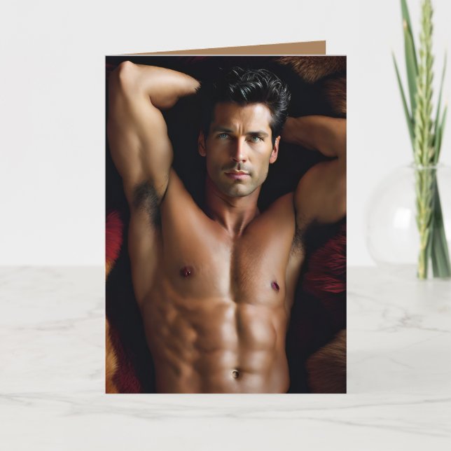 Carte "Happy Buffday" avec homme sexy (Devant)