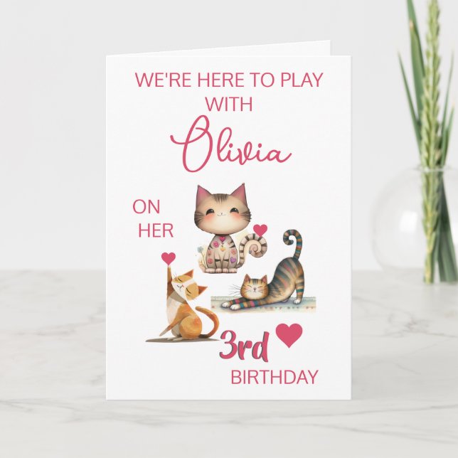 Carte Happy Cats Girl Happy 3ème anniversaire (n'importe (Devant)