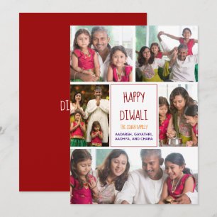 Carte Happy Diwali Modern Photo Collage Red Holiday Card