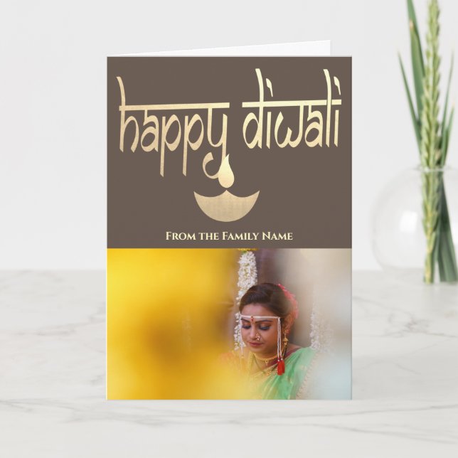 Carte Happy Diwali Photo Personnalisée Or Et Terre (Devant)