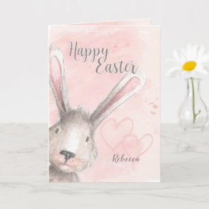 Carte Happy Eaquarelle de Pâques Bunny Nom personnalisé
