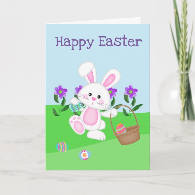 Carte Happy Easter-Bunny And Basket (Devant)