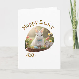 Carte Happy Easter white bunny year photo family name 