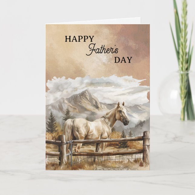 Carte Happy Father's Day White Horse Mountains Clouds (Devant)