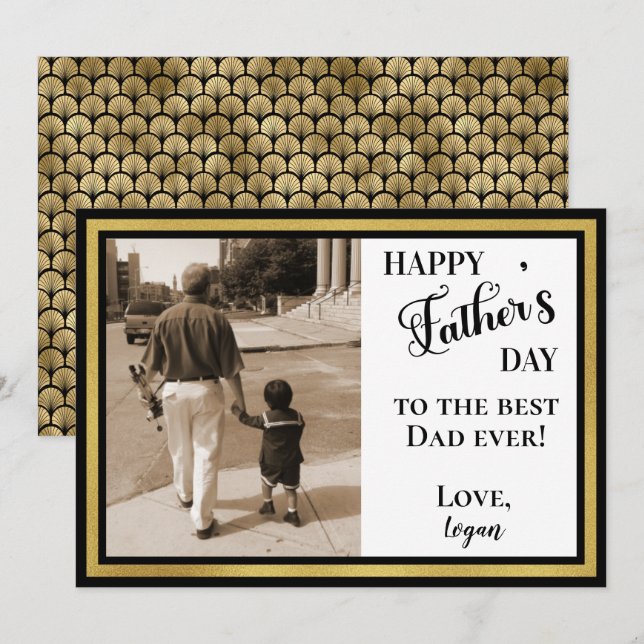 Carte Happy Fête des pères Black & Gold Art Déco (Devant / Derrière)