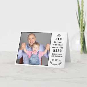 Carte Happy Fête des pères Papa Héros Photo + Noms Salut