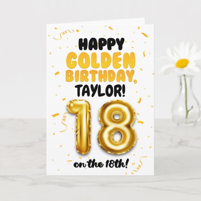 Carte Happy Golden Birthday, 18th Birthday Card  (Petite plante)