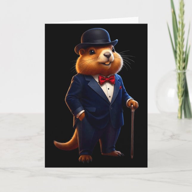 Carte Happy Groundhog Day 2026 Groundhog Gentleman Hat _ (Devant)