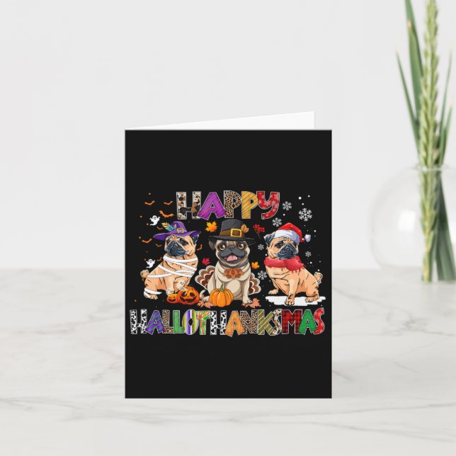 Carte Happy Hallothanksmas Carlin Amoureux des chiens Ha (Devant)