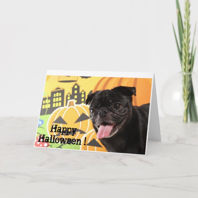 Carte Happy Halloween Card Black Pug (Devant)