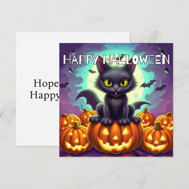 Carte Happy Halloween Chat chauve Noir (Devant / Derrière)