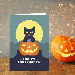 Carte Happy Halloween Chat noir et Citrouille