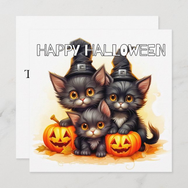 Carte Happy Halloween Chats noirs (Devant / Derrière)