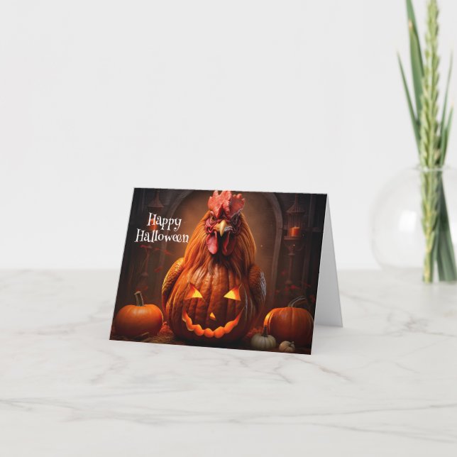 Carte Happy Halloween Chicken Rooster Citrouille papier  (Devant)