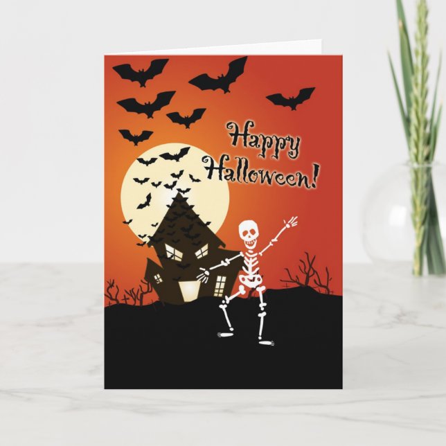 Carte Happy Halloween du squelette dansant (Devant)