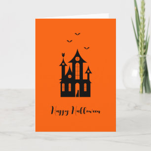 Carte Happy Halloween Éffrayant Haunted House Orange Bla