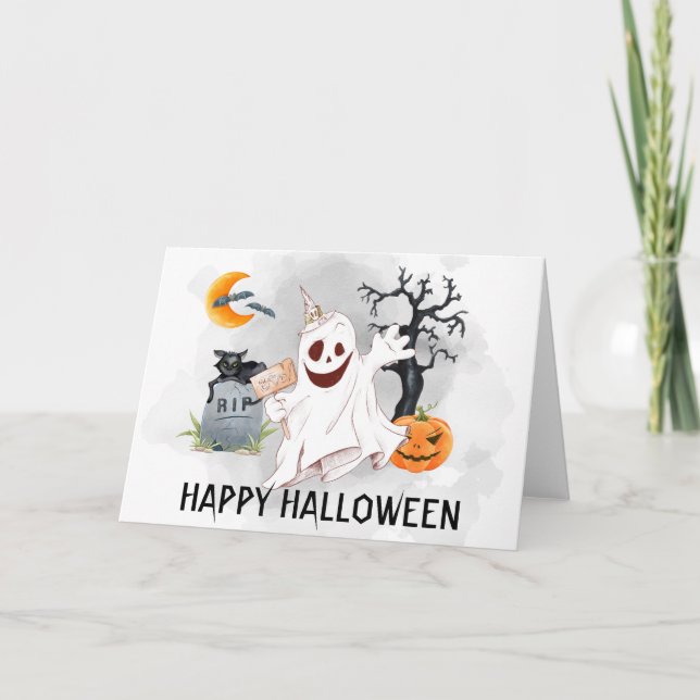 Carte Happy Halloween Ghost Watercolor (Devant)