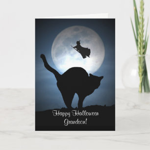 Carte Happy Halloween Grandson Witch and Cat Card