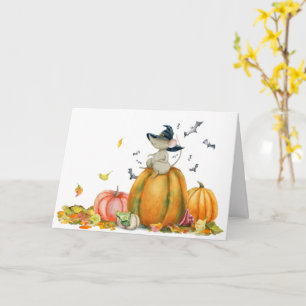 Carte Happy Halloween mignon souris sorcière