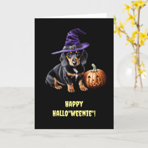 Carte Happy Halloween mignonette Dachshund avec Grinning