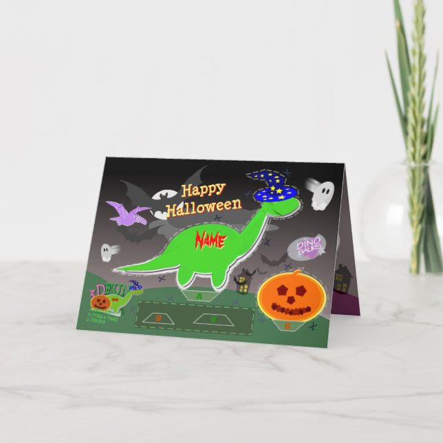Carte Happy Halloween mignonette Dinosaures 3D Coupe et  (Devant)