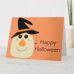 Carte Happy Halloween mignonette Scarecrow et Spider