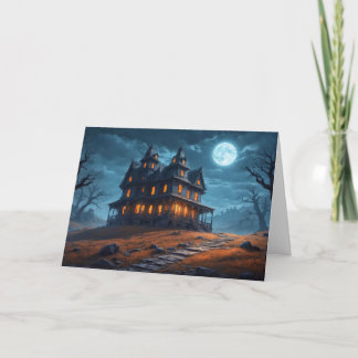 Carte Happy Halloween mystérieuse maison hantée
