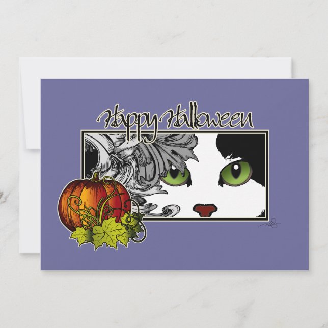 Carte Happy Halloween Noir 'n Chat Blanc (Devant)