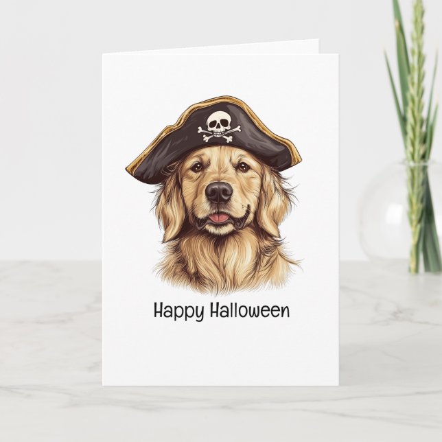 Carte Happy Halloween Pirate Golden Retriever Crâne chie (Devant)