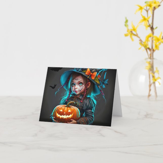 Carte Happy Halloween Sassy Gothic Witch Illustration (Fleur jaune)