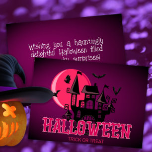 Carte Happy Halloween Scary Castle chauves-souris et lun