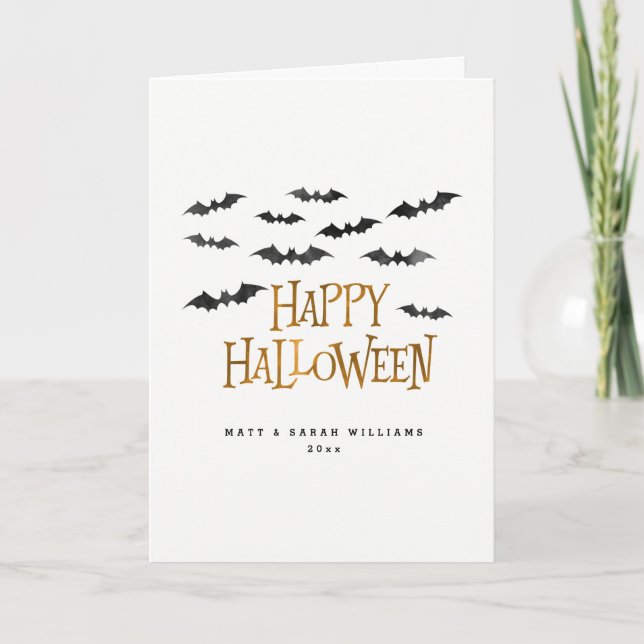 Carte Happy Halloween Watercolor chauves-souris (Devant)